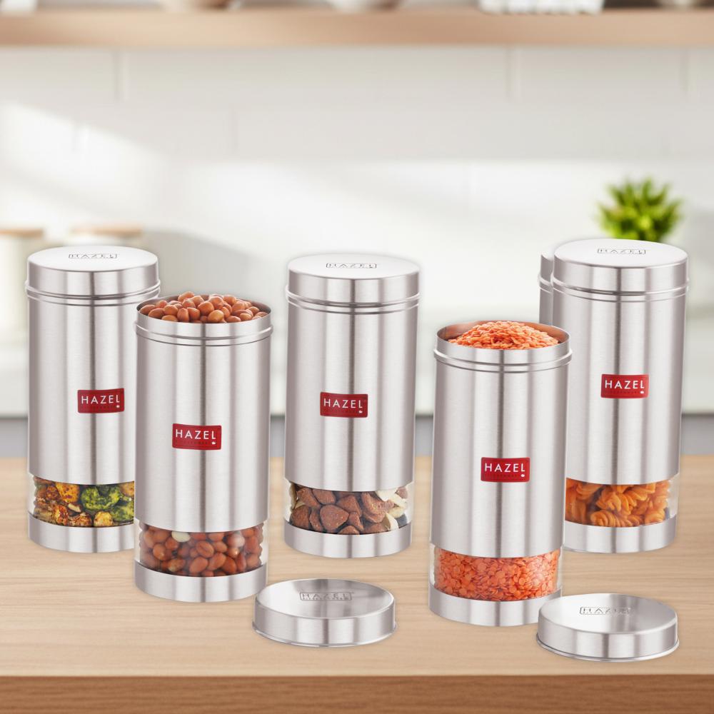 Transparent Stainless Steel Container 1 L , Set of 5