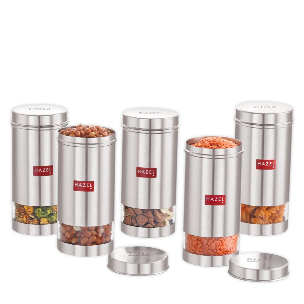 Transparent Stainless Steel Container 1 L , Set of 5