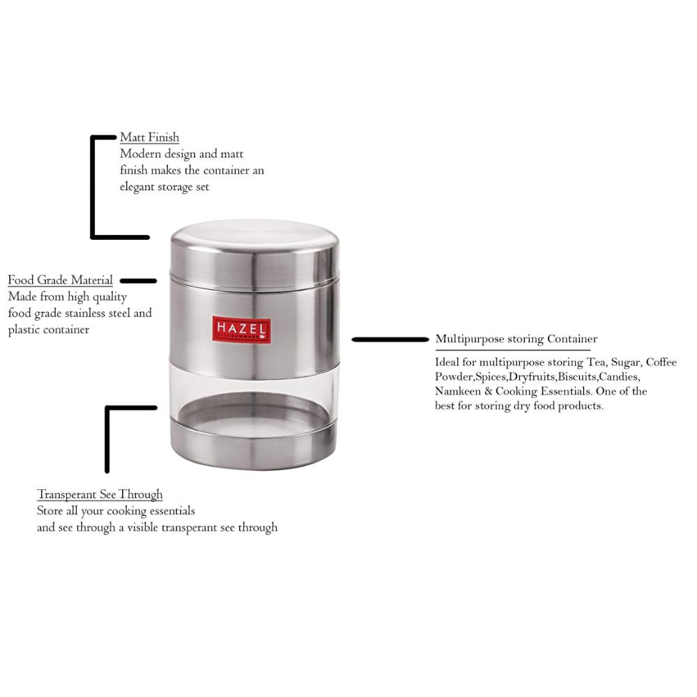 Stainless Steel Transparent Container, Matte Finish - Set of 3 - 400ML