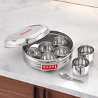Stainless Steel Masala Dabba With 7 Wati And Small Spoon