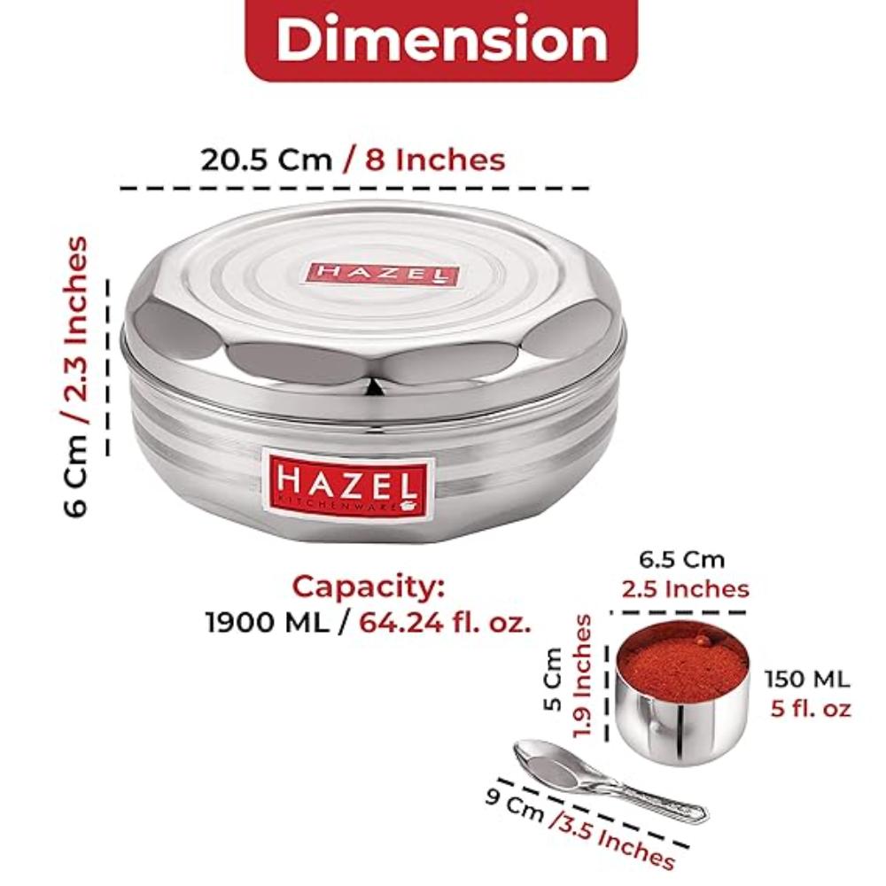 Stainless Steel Masala Dabba With 7 Wati And Small Spoon