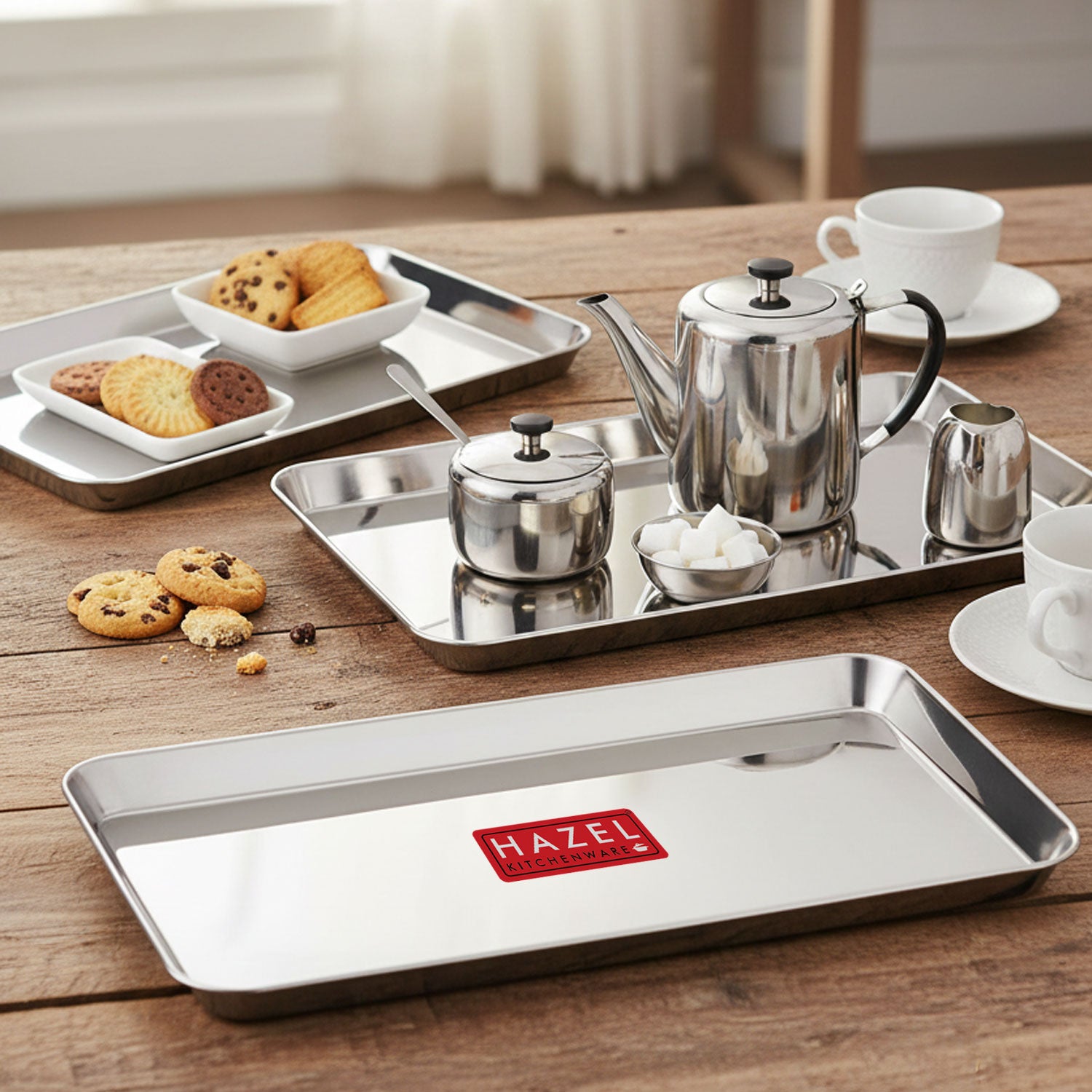 Stainless Steel Rectangular Serving Tray Medium, Set of 3