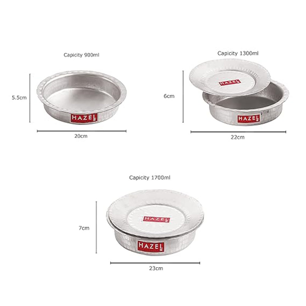 Three patila sizes annotated with 900ml, 1300ml and 1700ml capacities and dimensions.
