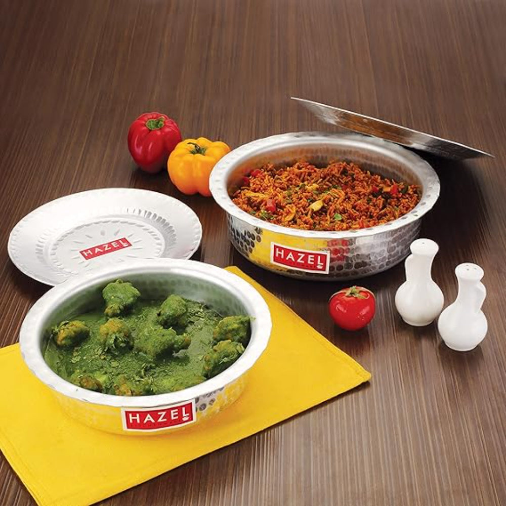 Aluminium Hammered Bhagona with Lid – Set of 2, (1300 ML, 1700 ML)