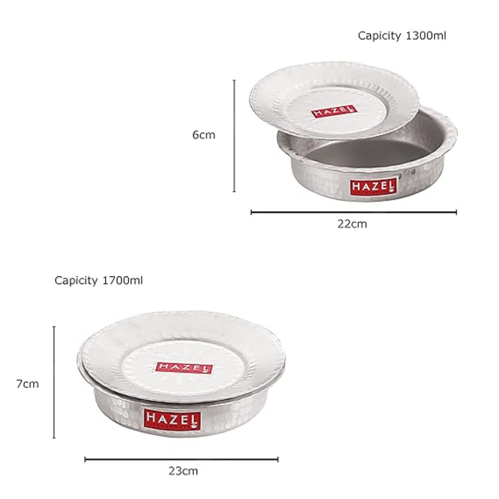 Two lidded topes annotated with 22cm and 6cm and 23cm and 7cm dimensions and capacities.