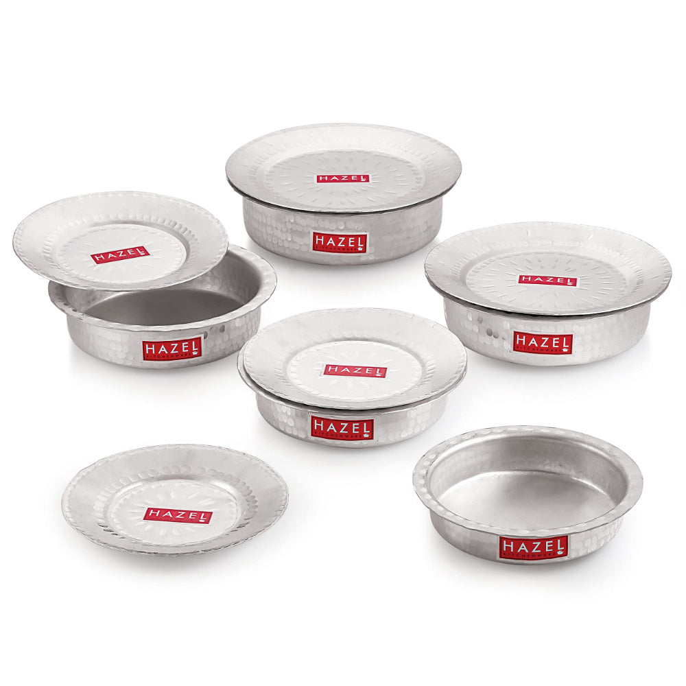Aluminium Hammered Patila with Lid – Set of 5, (900, 1300, 1700, 2100, 2700 ML)