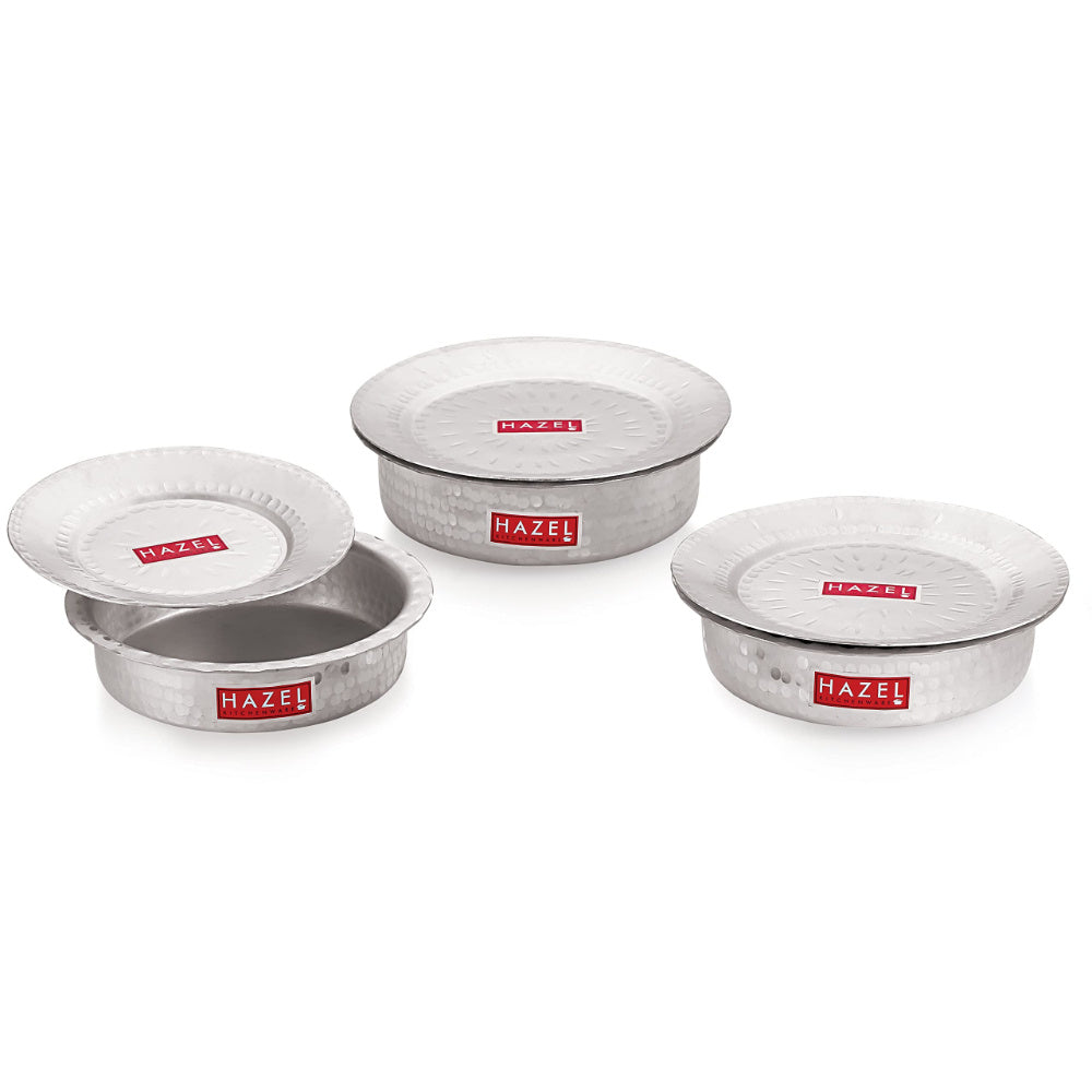Aluminium Hammered Patila with Lid – Set of 5, (900, 1300, 1700, 2100, 2700 ML)