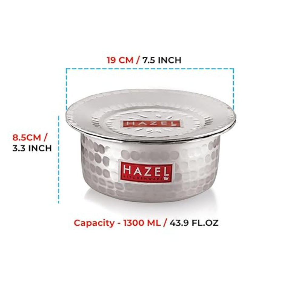 Aluminium Hammered Tope/Patila with Lid – 1300 ML, 19 cm