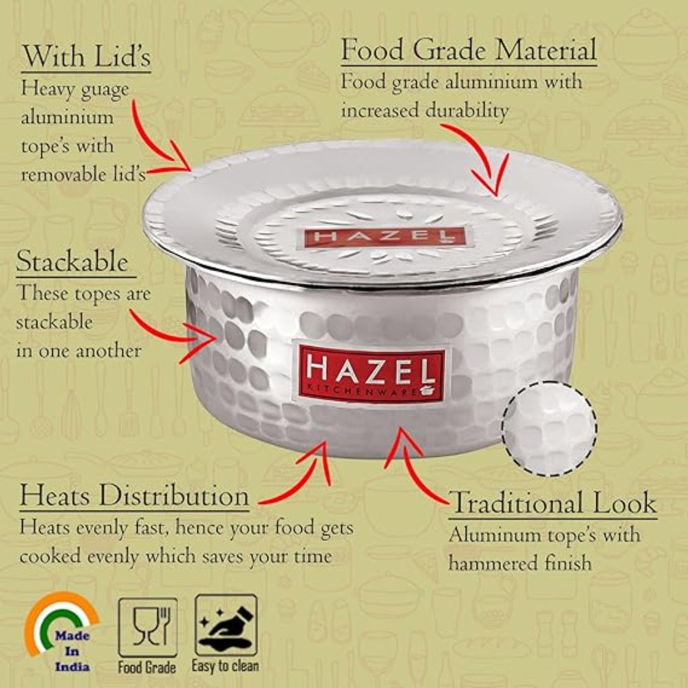 Aluminium Hammered Tope/Patila with Lid – 1300 ML, 19 cm