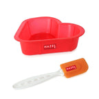 Small Silicone Heart Cake Mould with Orange Spatula