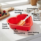Small Silicone Heart Cake Mould with Orange Spatula