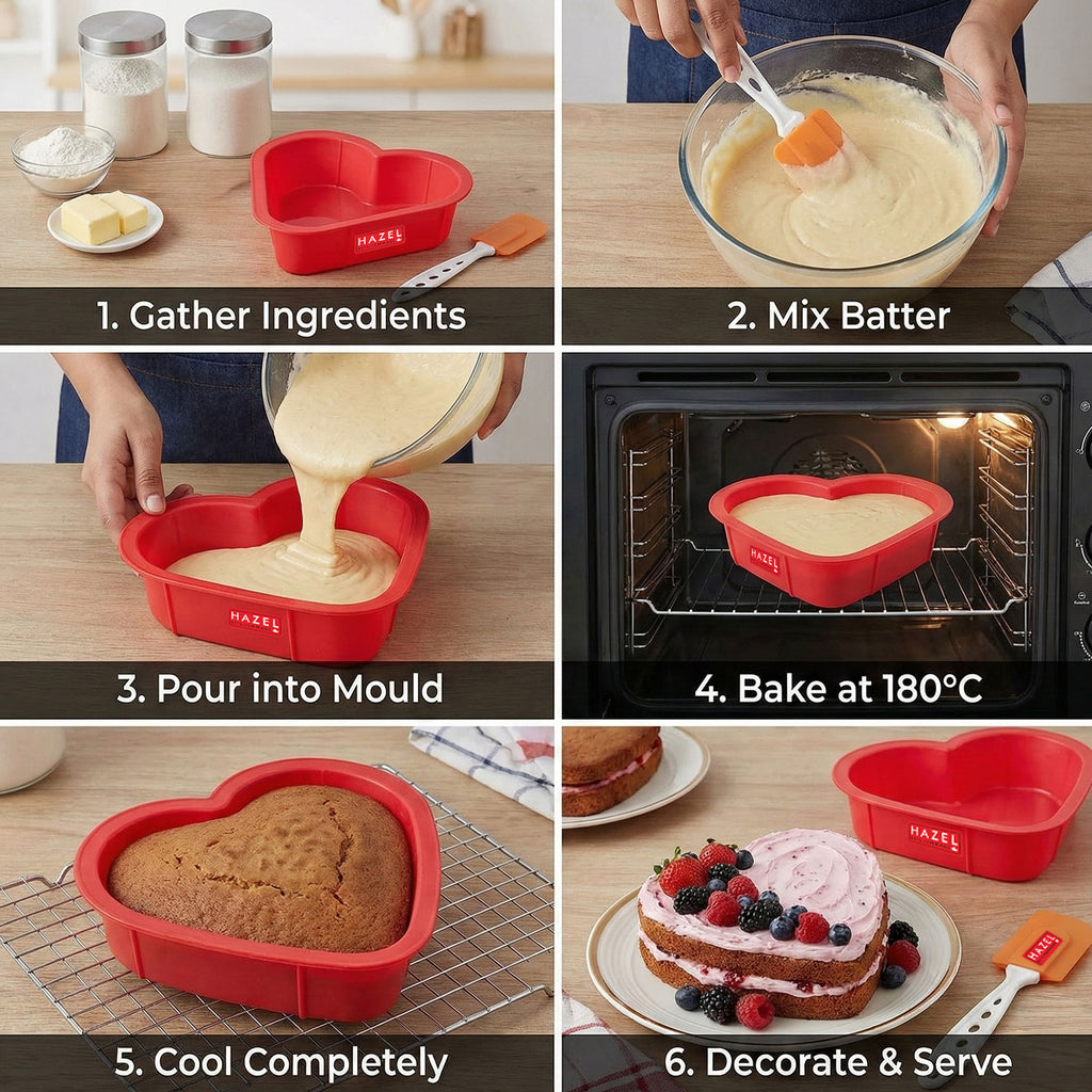 Small Silicone Heart Cake Mould with Orange Spatula