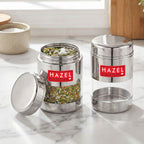 Airtight Stainless Steel Mukhwas Container with Transparent Lid, 170ml - Set of 2