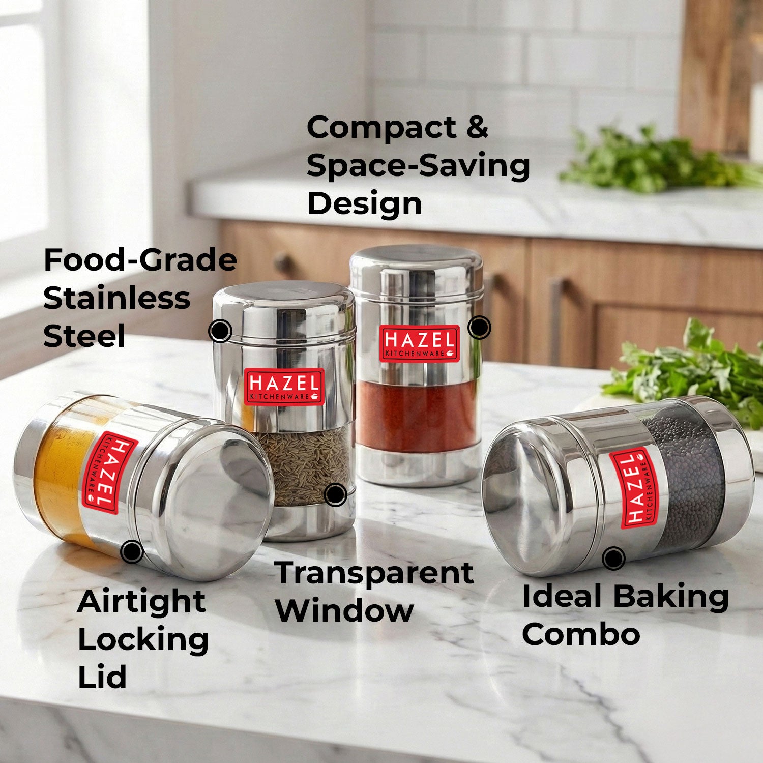 Airtight Stainless Steel Mukhwas Container with Transparent Lid