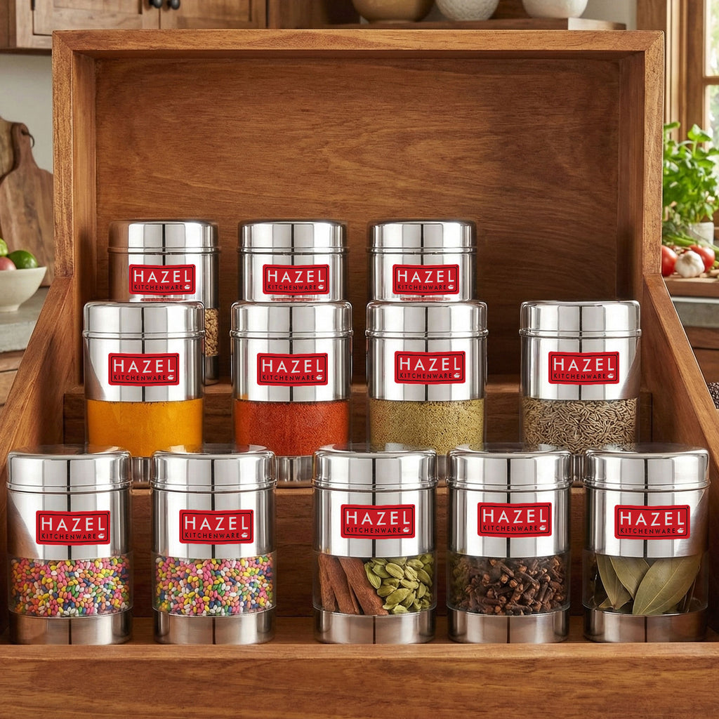 Airtight Stainless Steel Mukhwas Container with Transparent Lid, 170ml - Set of 12