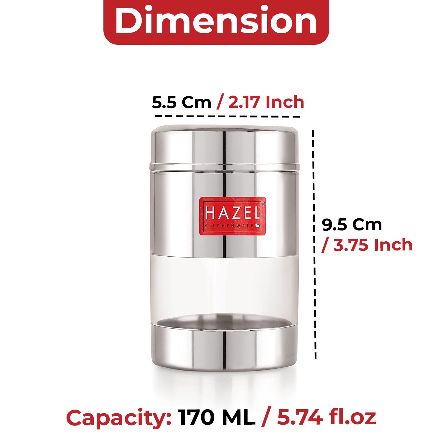 Airtight Stainless Steel Mukhwas Container with Transparent Lid, 170ml - Set of 12