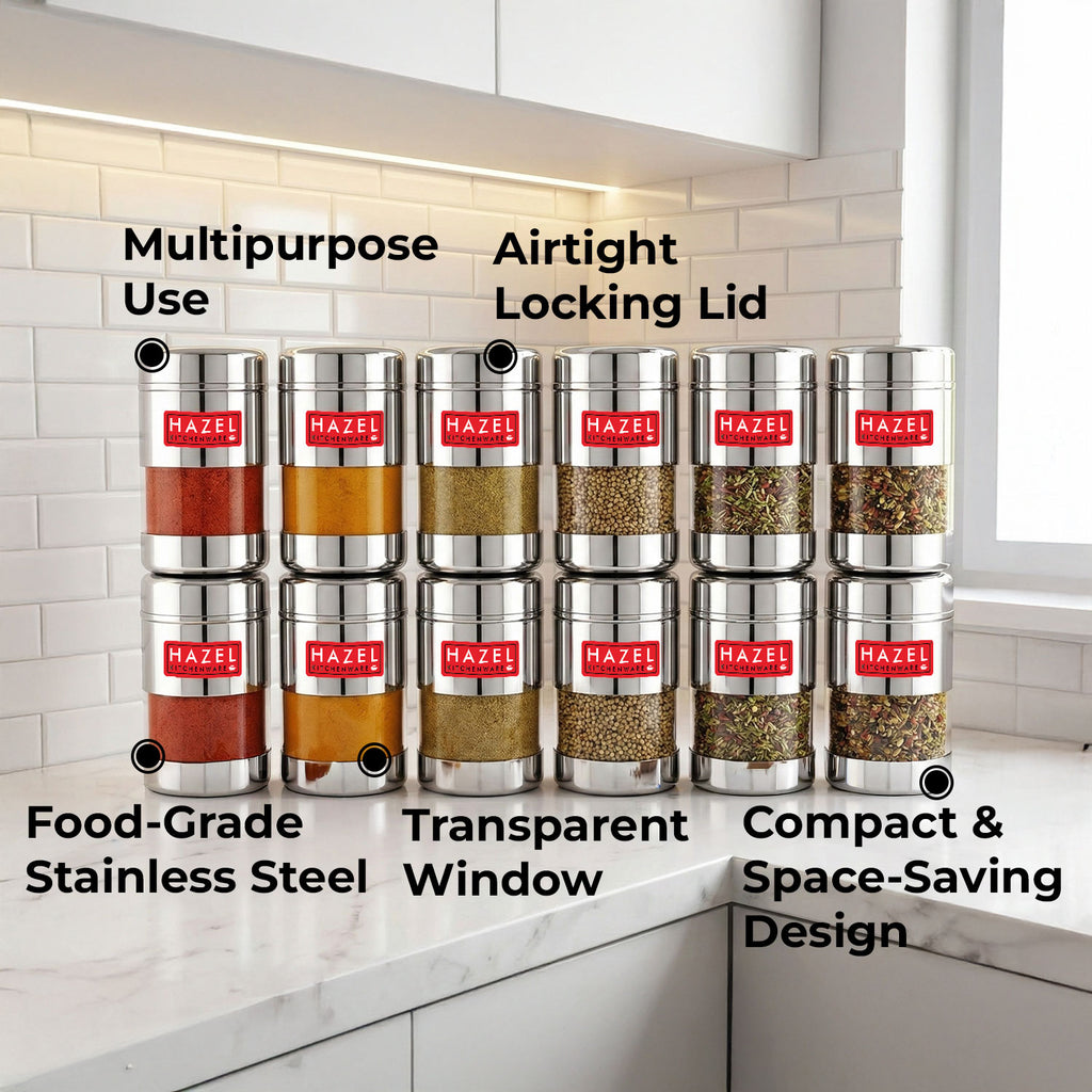 Airtight Stainless Steel Mukhwas Container with Transparent Lid, 170ml - Set of 12