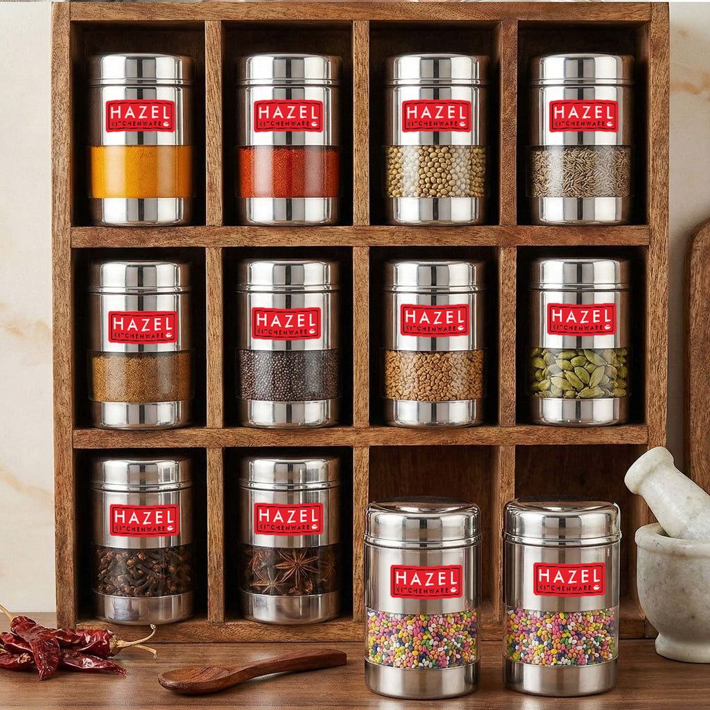 Airtight Stainless Steel Mukhwas Container with Transparent Lid, 170ml - Set of 12