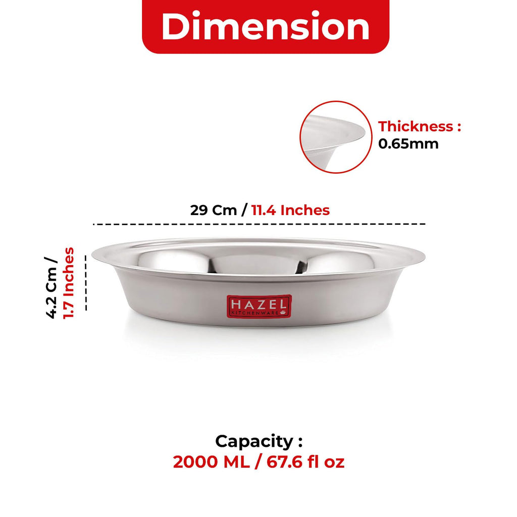 Stainless Steel Atta Parat 29 cm, 2000 ml Dough Kneading Plate for Roti & Puri