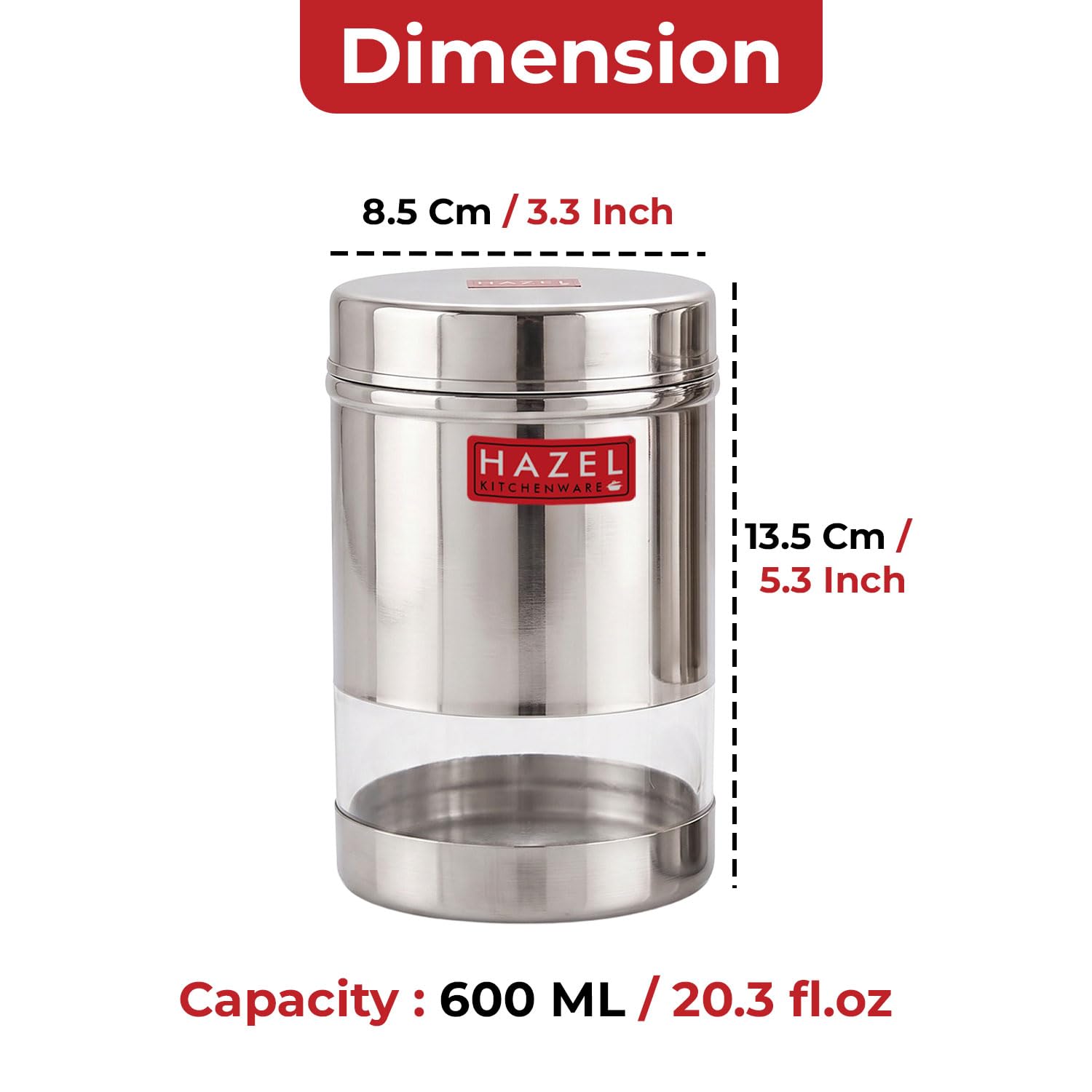 Transparent Wide Mouth Steel Container 600 ML – Set of 2