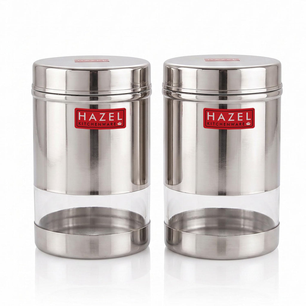 Transparent Wide Mouth Steel Container 600 ML – Set of 2