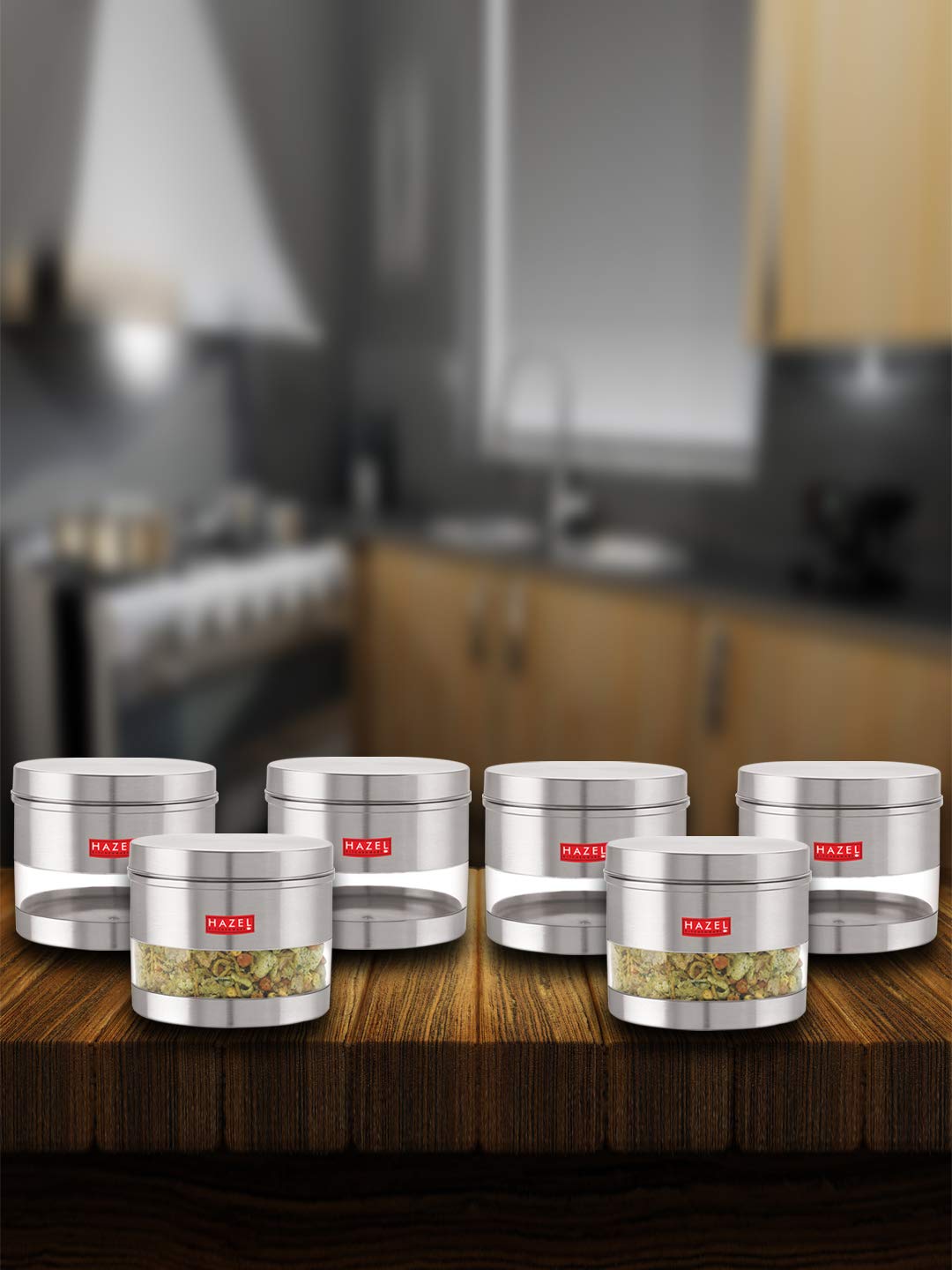 Matt Finish Transparent Steel Storage Container Set of 6, 1100 ml Each
