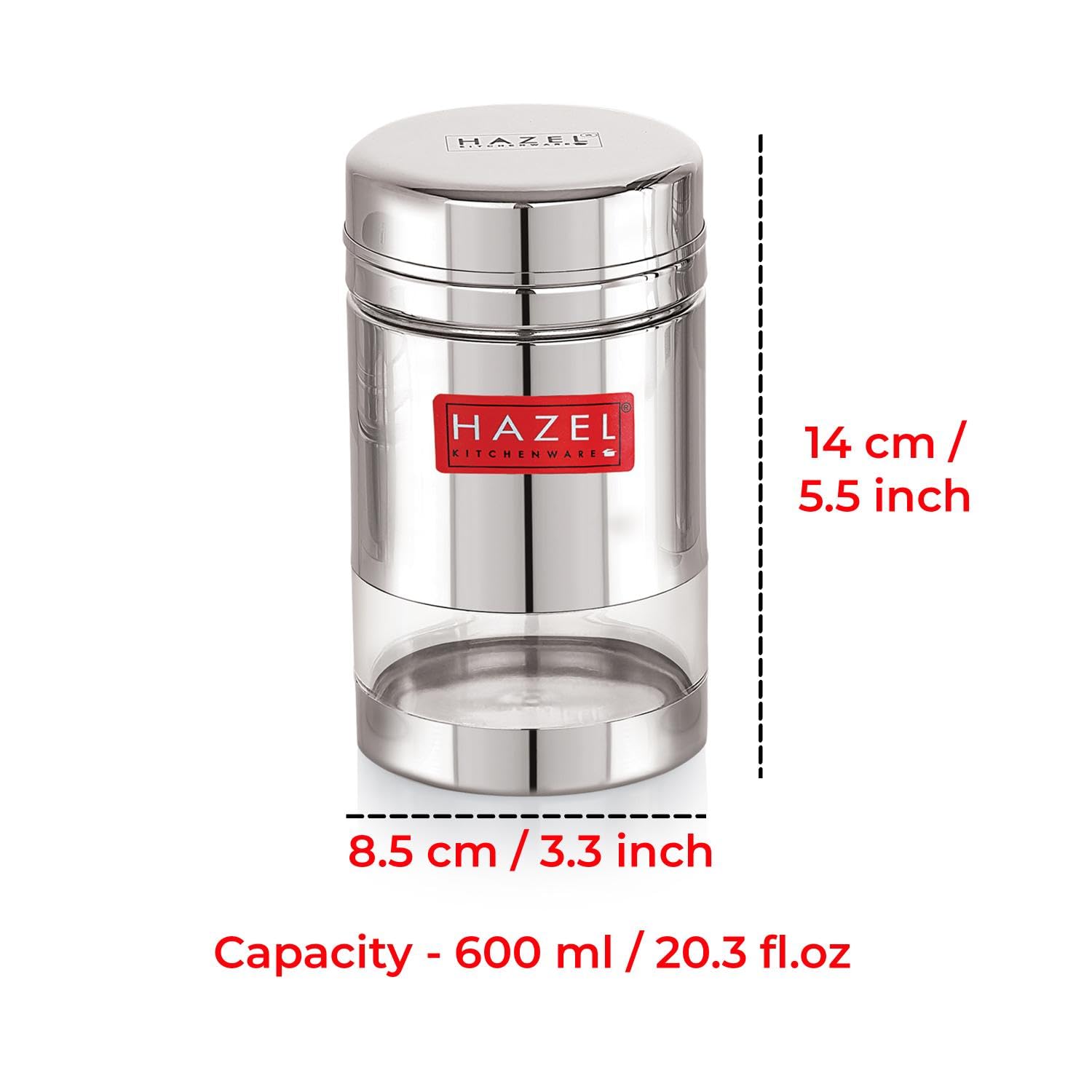 Transparent Airtight Steel Storage Containers – 600 ML, Set of 6