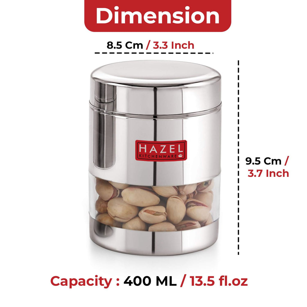 Stainless Steel Glossy Transparent Jars, 400 ML