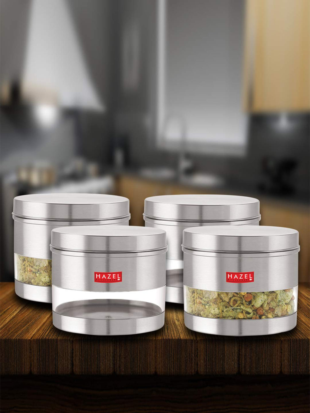 Matt Finish Transparent Steel Storage Container Set of 4, 1100 ml Each