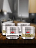 Matt Finish Transparent Steel Storage Container Set of 4, 1100 ml Each