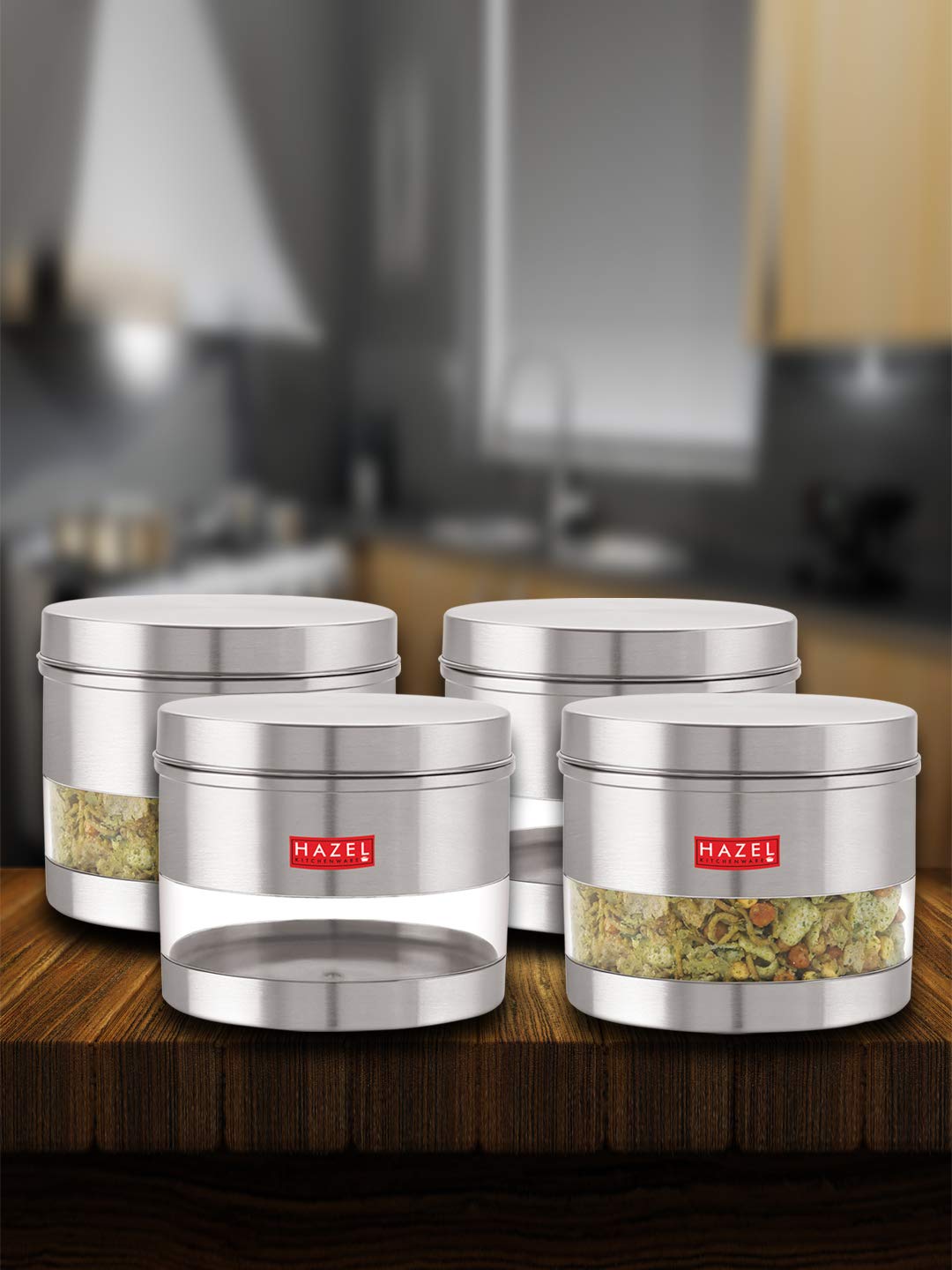 Matt Finish Transparent Steel Storage Container Set of 4, 1100 ml Each