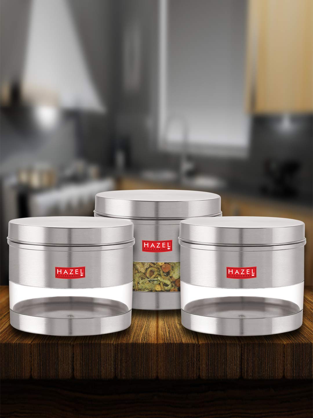 Matt Finish Transparent Steel Storage Container Set of 3, 1100 ml Each