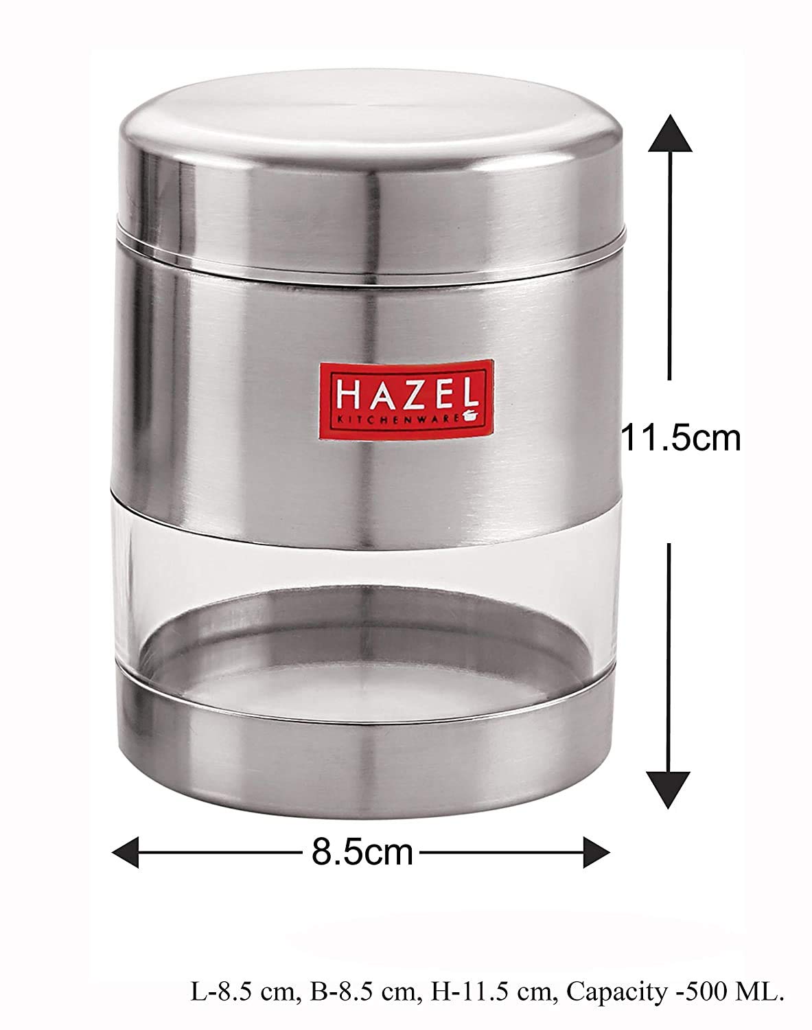 Stainless Steel Transparent Container Set , Matte Finish, Set of 6 -500ML Each