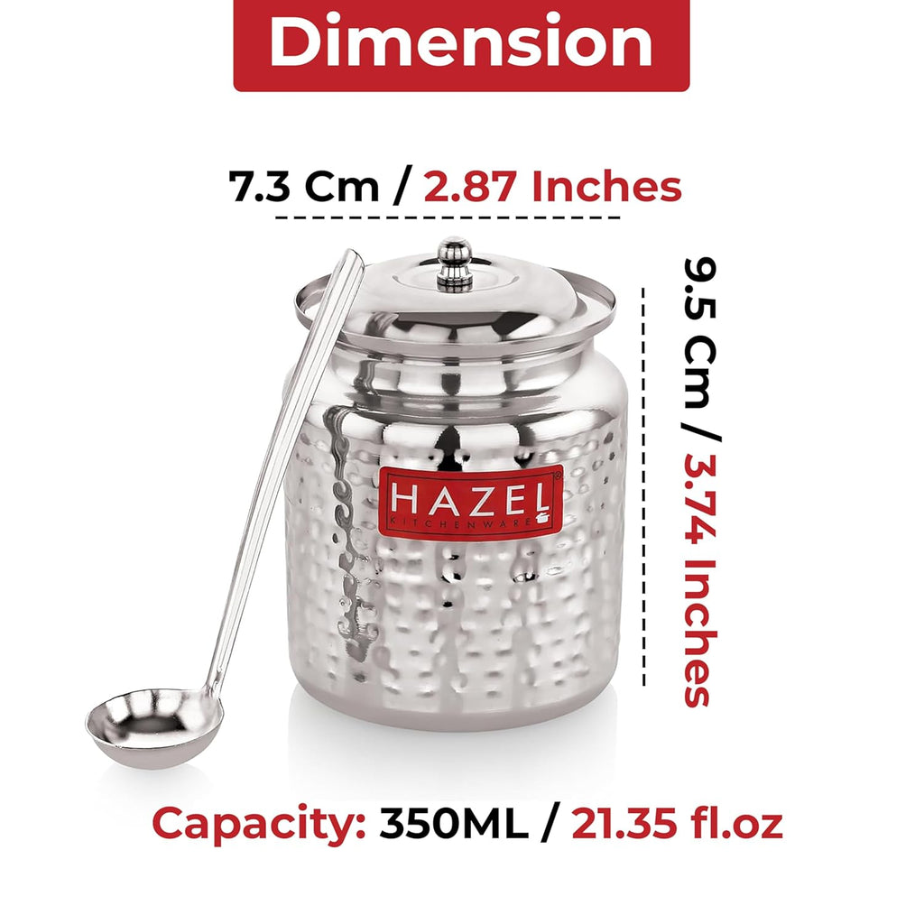 Stainless Steel Ghee Container/Oil Jar with Spoon, 350ML