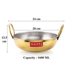100% Brass  Hammered Pital Kadhai with Handle 1600 ML, 20 cm
