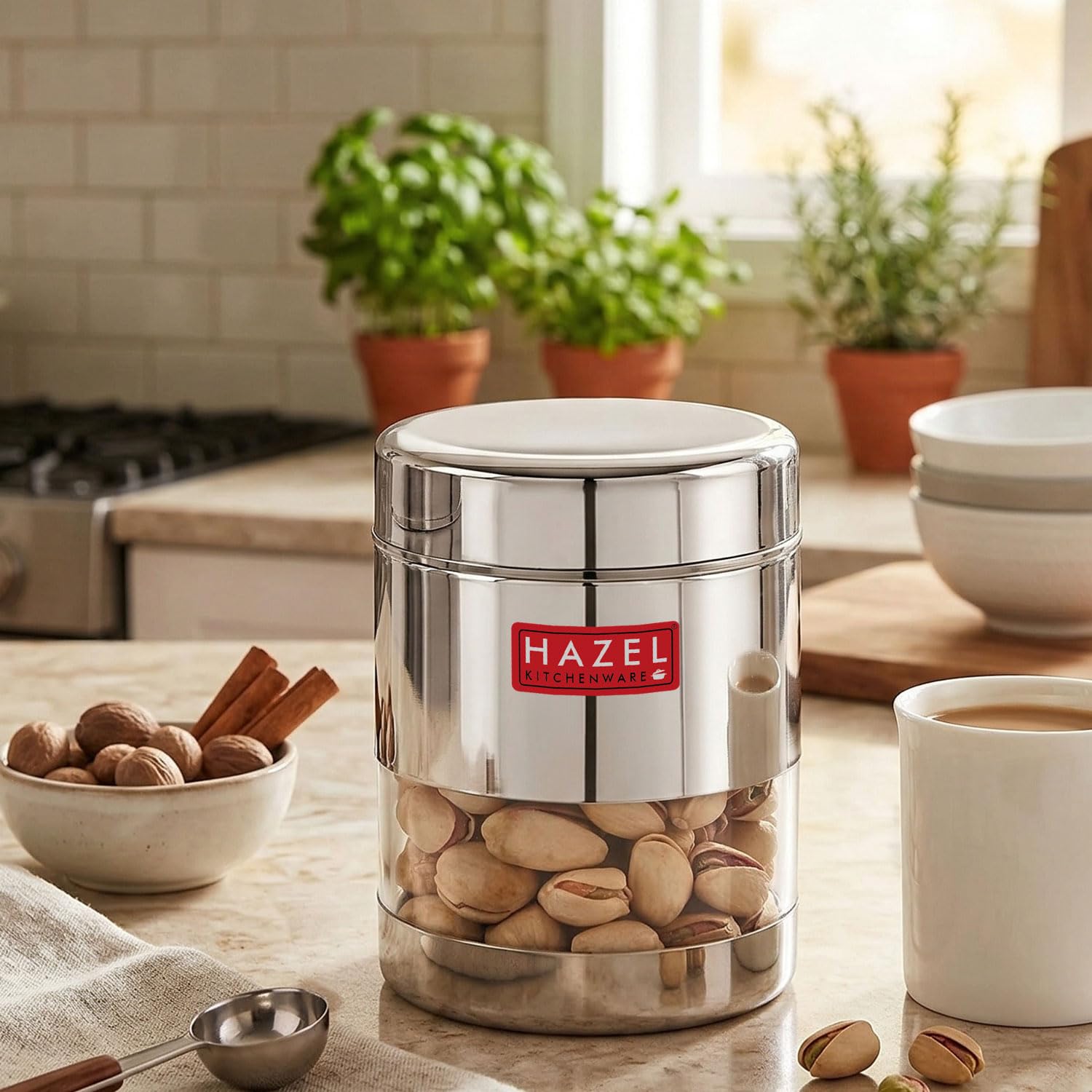 Stainless Steel Glossy Transparent Jars, 400 ML