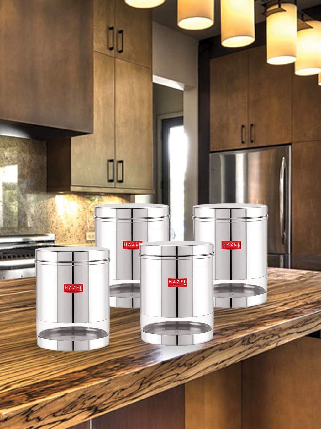 Glossy Transparent Steel Storage Container Set of 4, 2200 ml Each