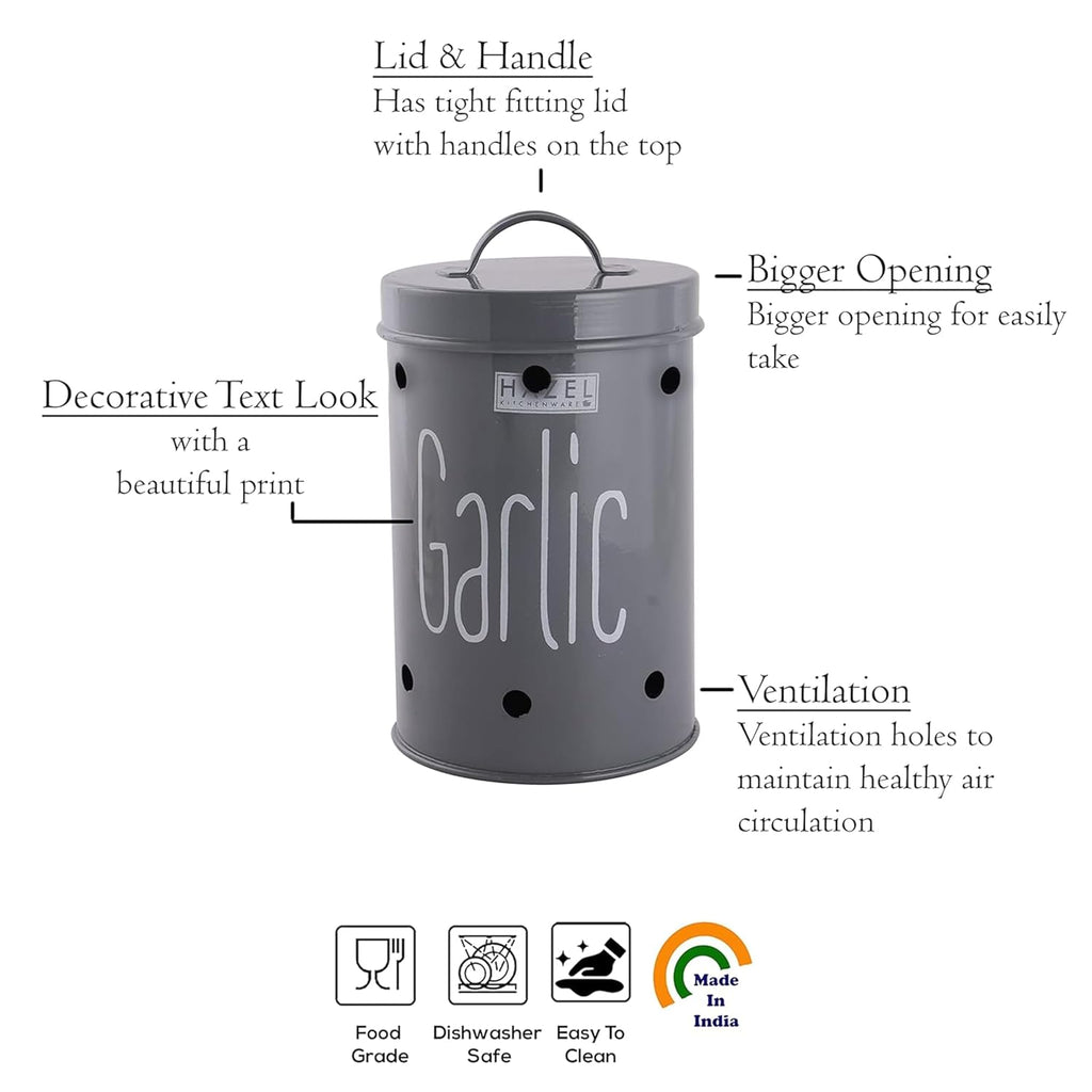 Garlic Storage Container with Lid 1kg – Grey