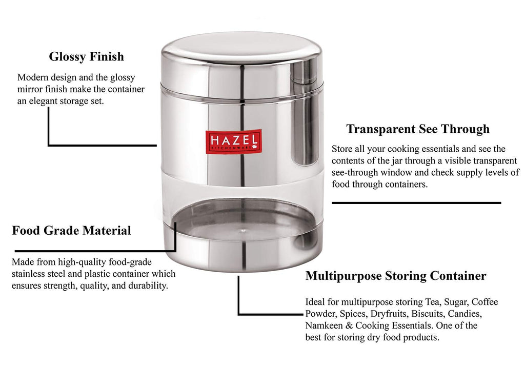 Stainless Steel Transparent Container, Glossy Finish - 500ML