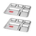 Rectangle Stainless Steel 5 Compartment Mess Plate, Set of 2