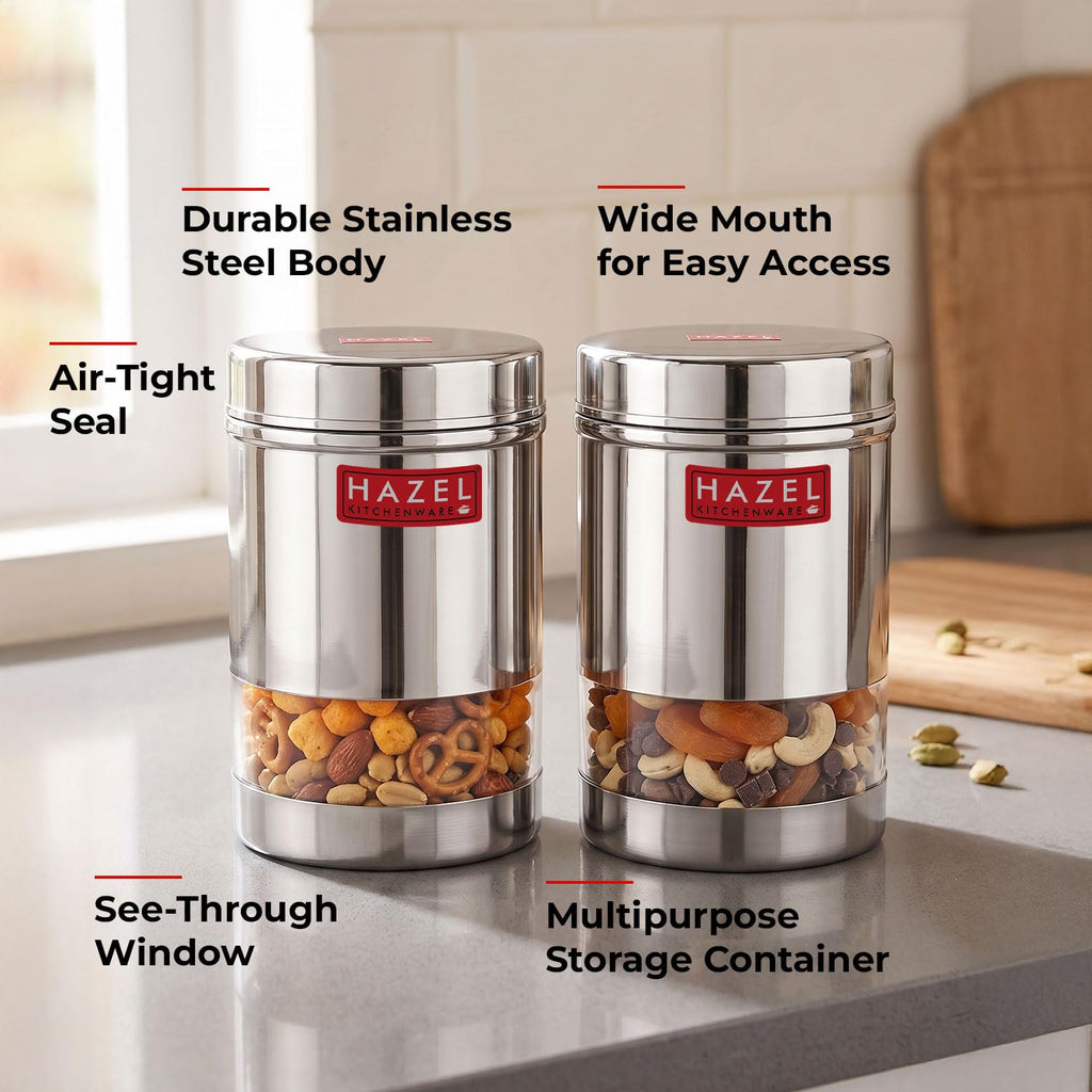Transparent Wide Mouth Steel Container 600 ML – Set of 2