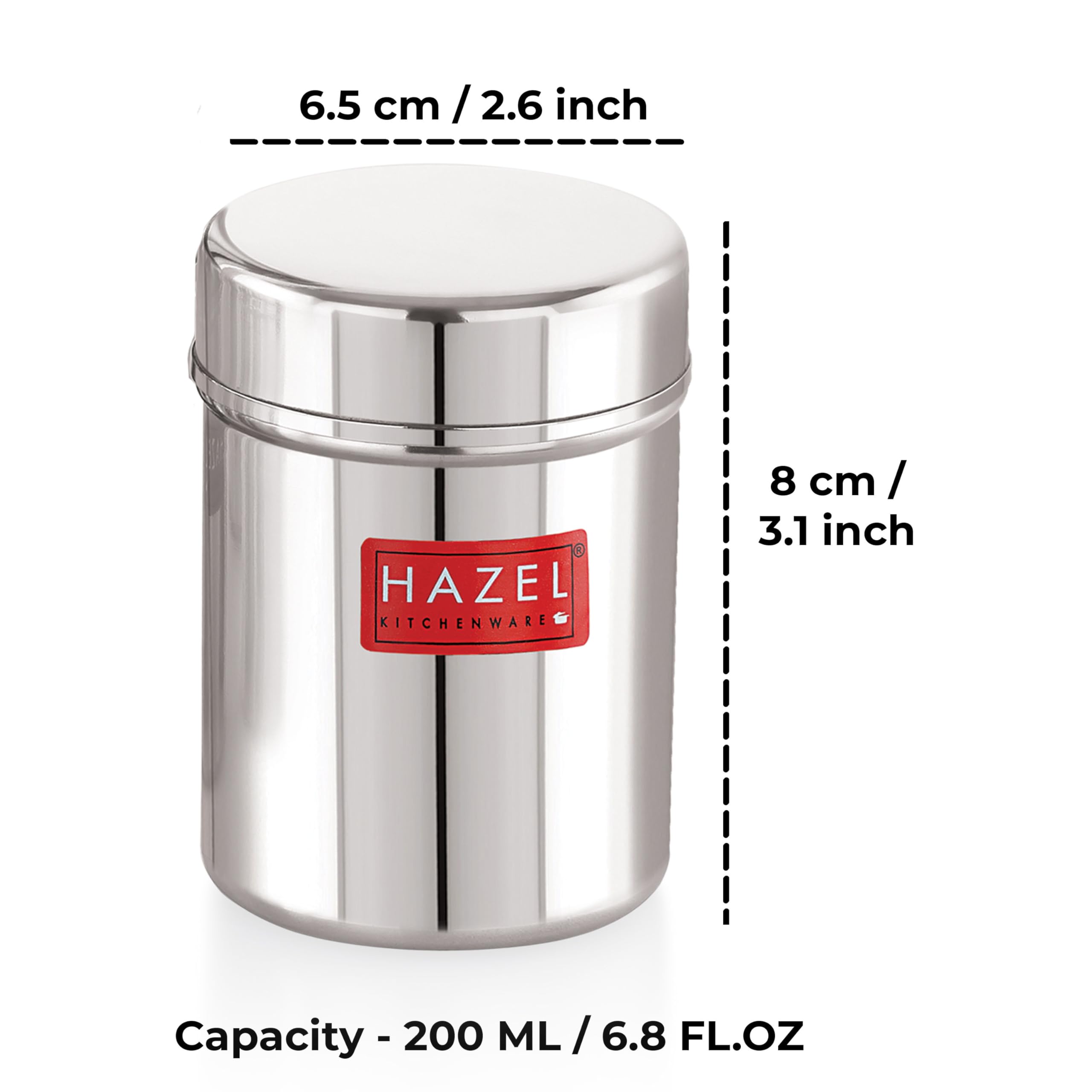 Stainless Steel Airtight Container – 200 ML (Set of 6)