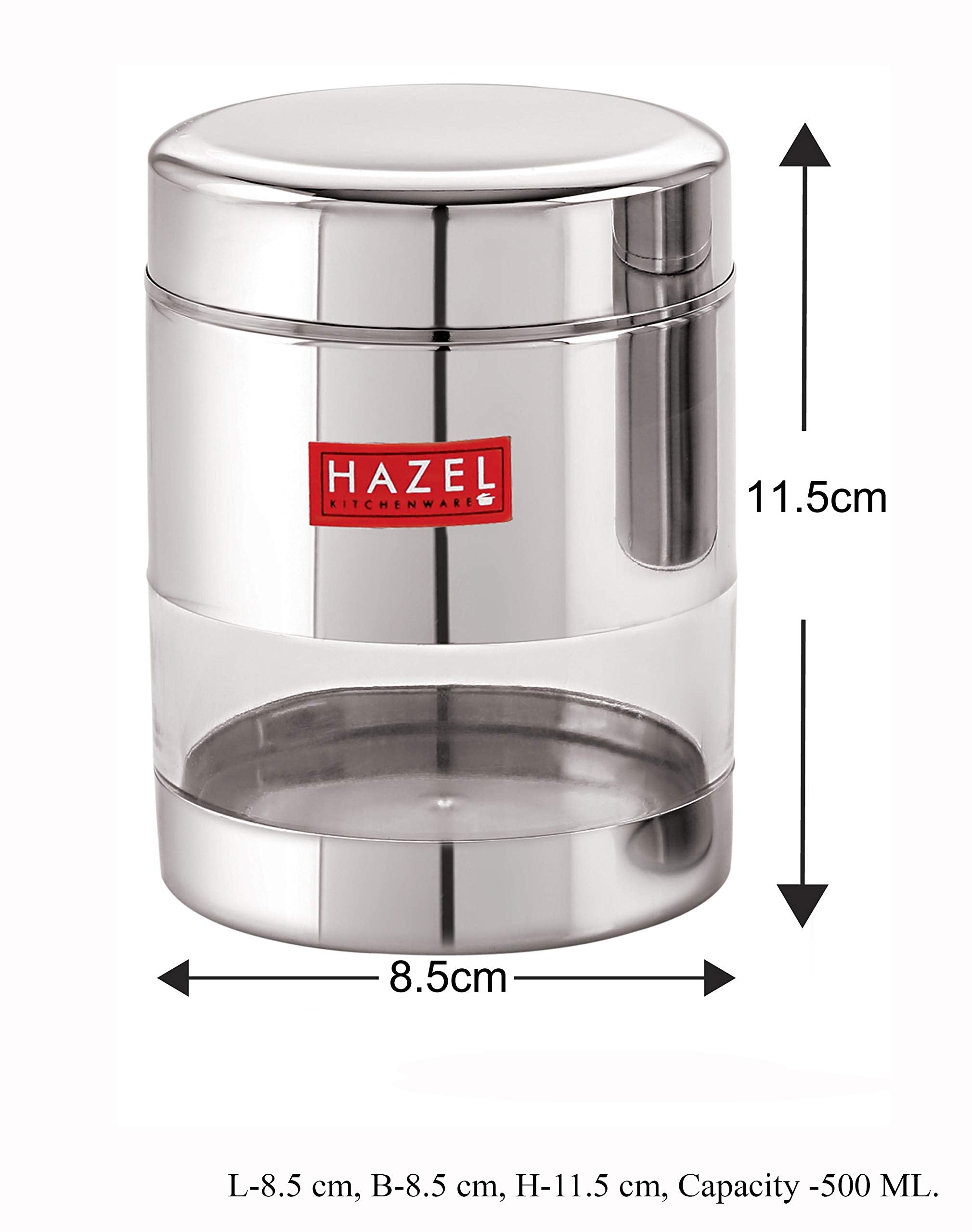 Stainless Steel Transparent Container, Glossy Finish - 500ML