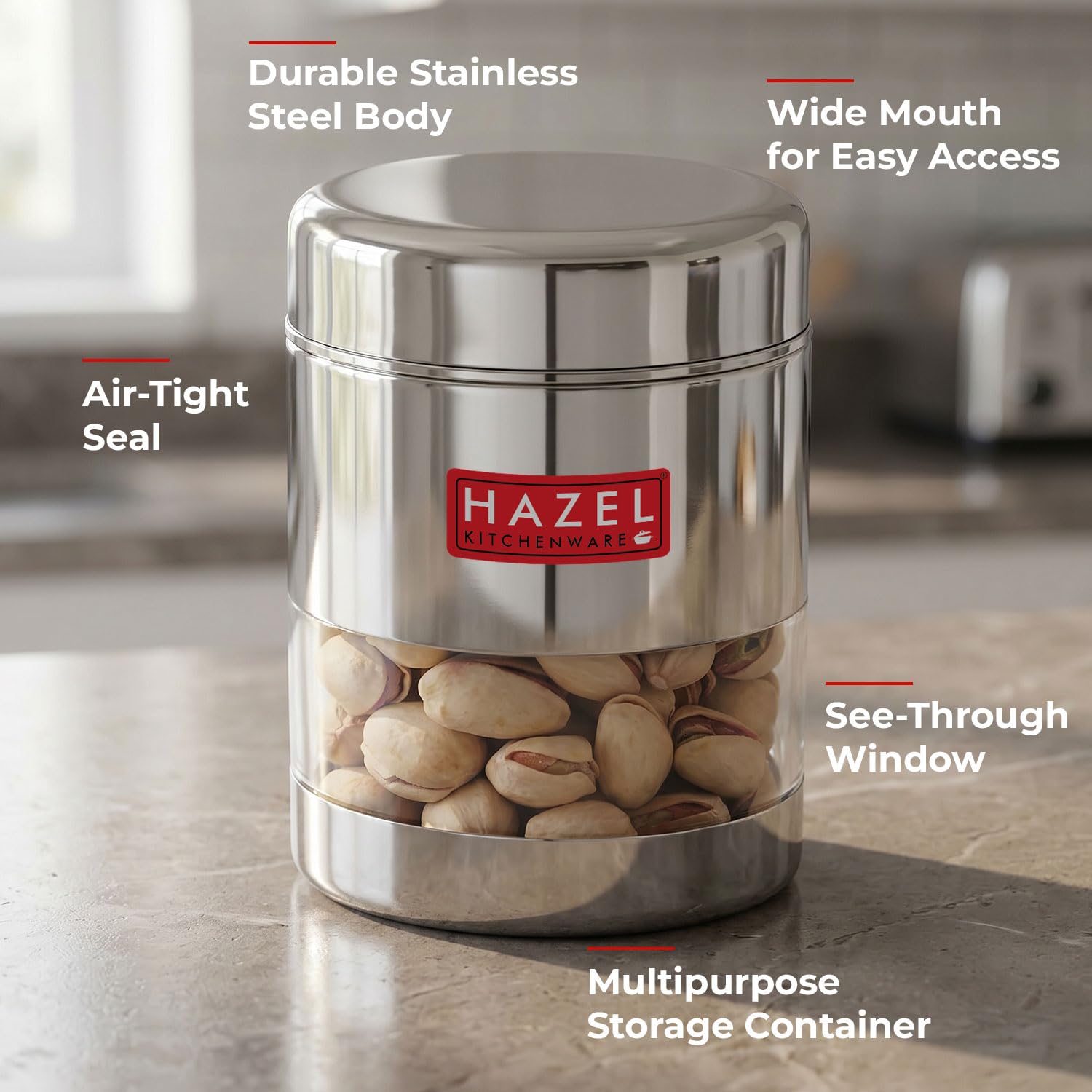 Stainless Steel Glossy Transparent Jars, 400 ML