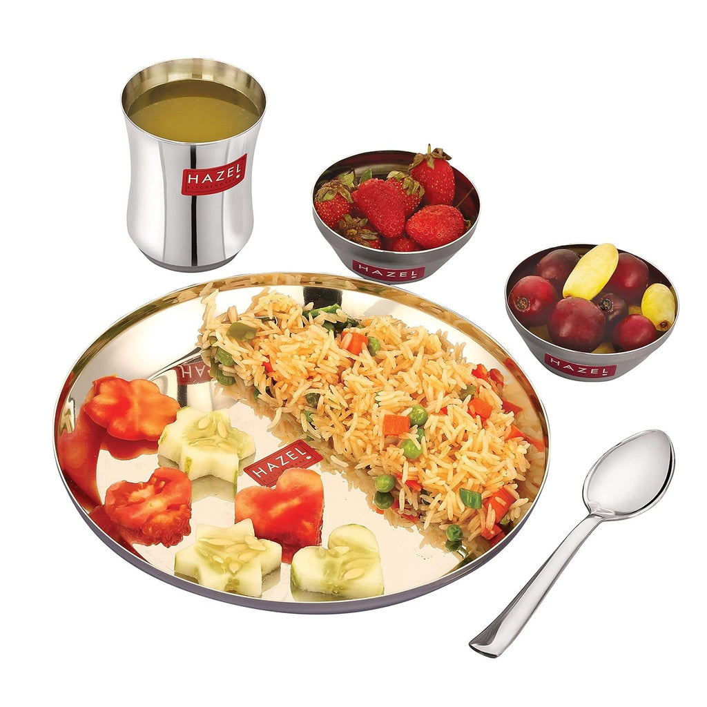 Stainless Steel Kids Dinner Set, Baby Plate, Bowl, Glass & Spoon