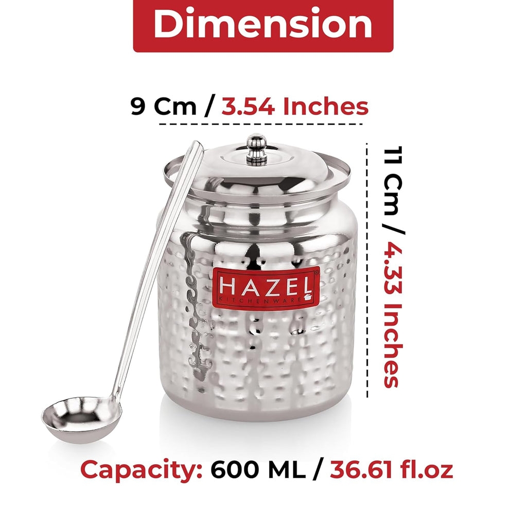 Stainless Steel Ghee Container with Spoon & Lid, 600ML