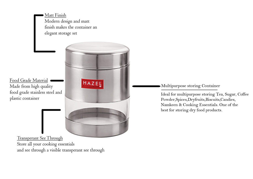 Stainless Steel Transparent Container Set , Matte Finish, Set of 6 -500ML Each