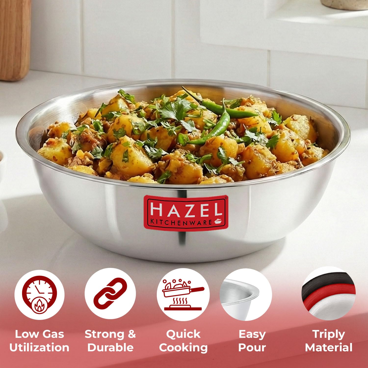 Triply Stainless Steel Induction Bottom Tasla – 5 L, 32.1 cm