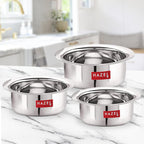 Mini Stainless Steel Flat Bottom Patila/Tope - Set of 3 (350ML,500ML, 800ML)