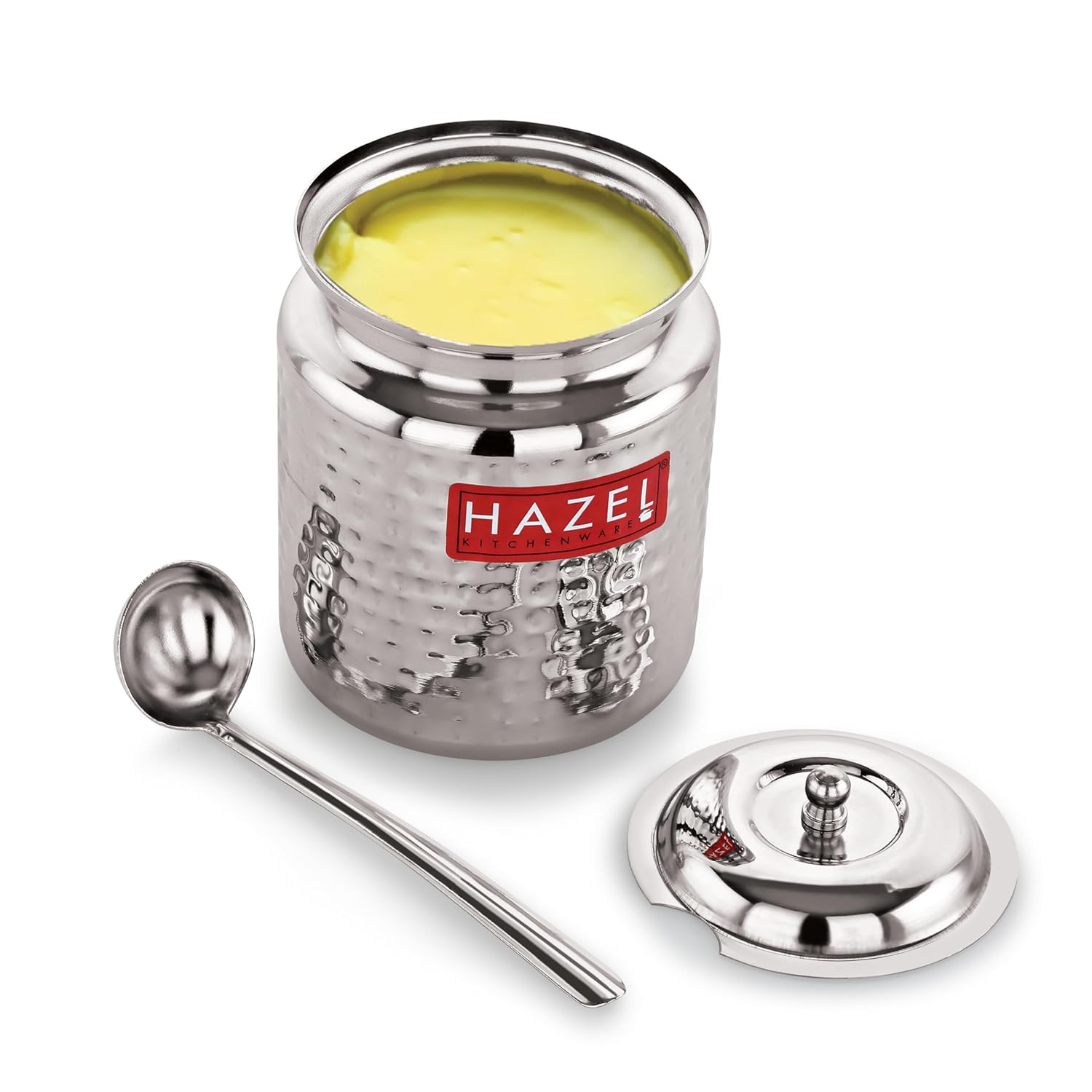 Stainless Steel Ghee Container with Spoon & Lid, 600ML